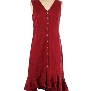 Ann Taylor Button Front Midi Dress with Ruffle